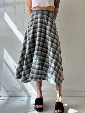 Vintage 70s Sears Plaid Midi Pleated Skirt